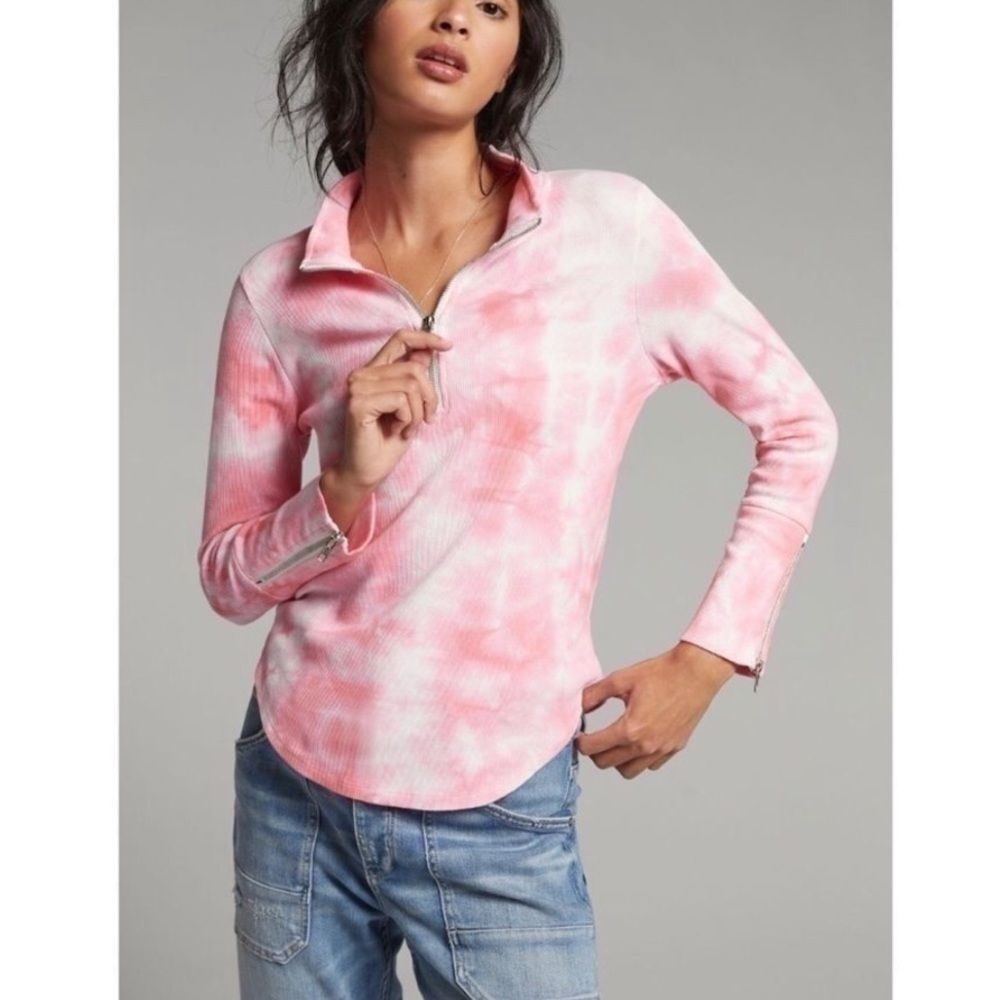 ANTHROPOLOGIE Chaser Charley Pink Tie Dye Half Zip Pull Over size Small